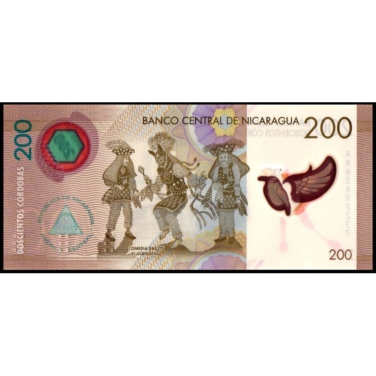 NİKARAGUA 200 CORDOBAS 2014 POLYMER, P#213a, ÇİL, ESKİ YABANCI KAĞIT PARA