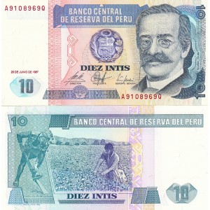 PERU 10 İNTİS 1987, P#129, ÇİL, ESKİ YABANCI KAĞIT PARA