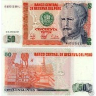 PERU 50 İNTİS 1987, P#131b, ÇİL, ESKİ YABANCI KAĞIT PARA
