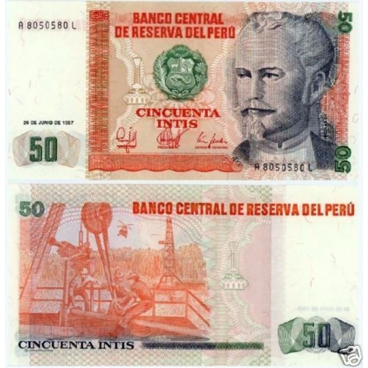 PERU 50 İNTİS 1987, P#131b, ÇİL, ESKİ YABANCI KAĞIT PARA