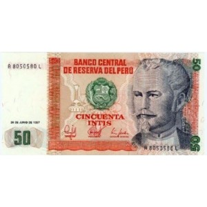 PERU 50 İNTİS 1987, P#131b, ÇİL, ESKİ YABANCI KAĞIT PARA
