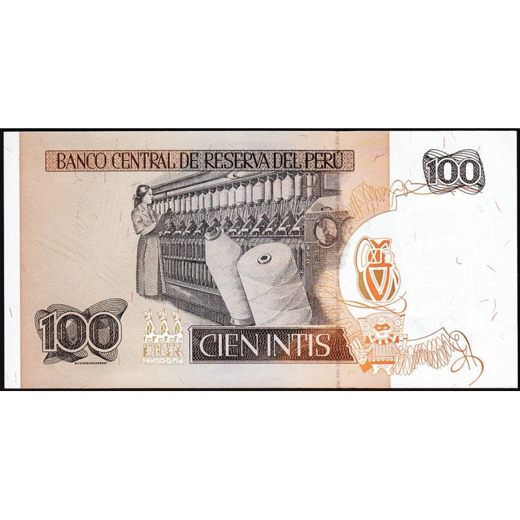 PERU 100 İNTİS 1987, P#133, ÇİL, ESKİ YABANCI KAĞIT PARA