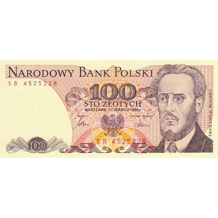 Polonya 100 Zlotych 1986 P#143e ÇİL UNC kağıt para