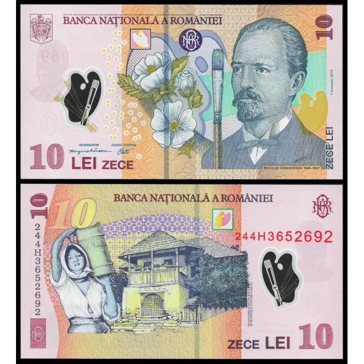 ROMANYA 10 LEİ 2018(2024) POLYMER, P#119, ÇİL, ESKİ YABANCI KAĞIT PARA