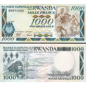 RWANDA 1000 FRANC (AMAFARANGA) 1988, P#21a, ÇİL, ESKİ YABANCI KAĞIT PARA