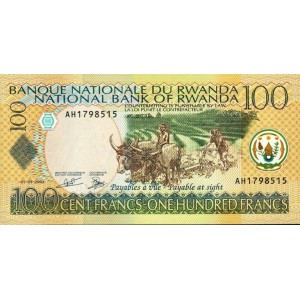 RWANDA 100 FRANC (AMAFARANGA) 2003, P-29b, ÇİL, ESKİ YABANCI KAĞIT PARA