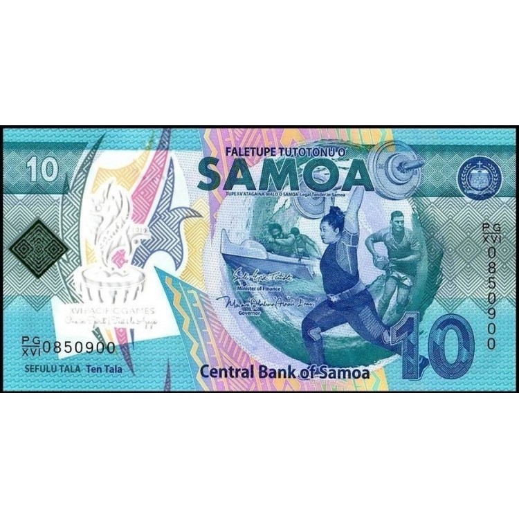 SAMOA 10 TALA 2019 POLYMER HATIRA, 16.PASİFİK OYUNLARI, P#45, ÇİL, ESKİ YABANCI KAĞIT PARA