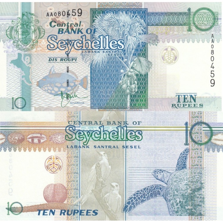 Seyşeller 10 Rupi 1998 P#36a Banknot Seyşeller 10 Rupi 1998 P#36a ÇİL UNC kağıt banknot