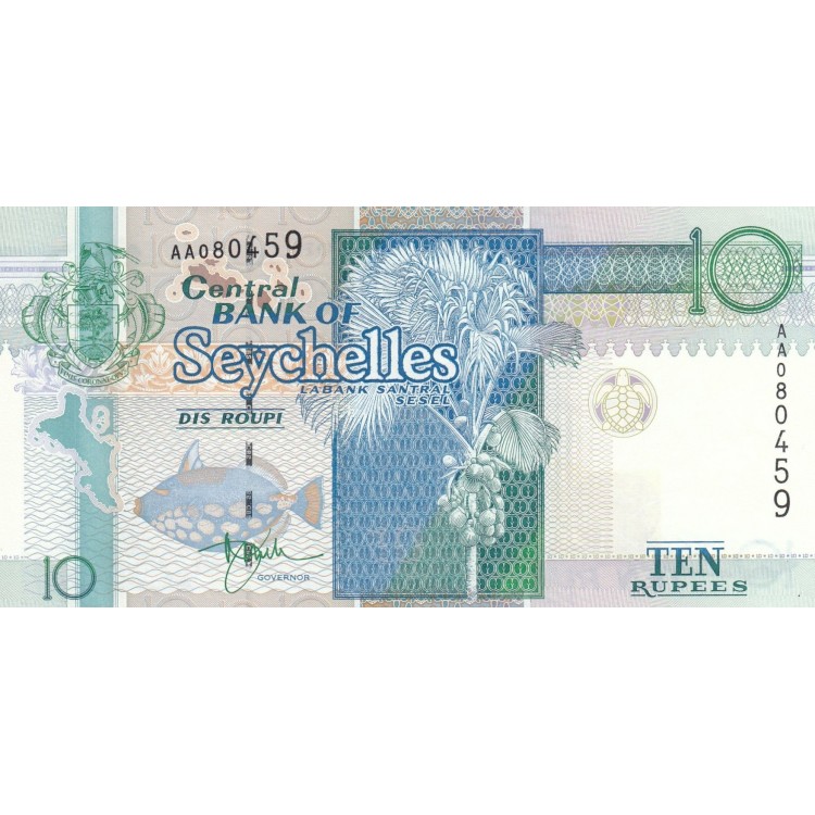 Seyşeller 10 Rupi 1998 P#36a Banknot Seyşeller 10 Rupi 1998 P#36a ÇİL UNC kağıt banknot