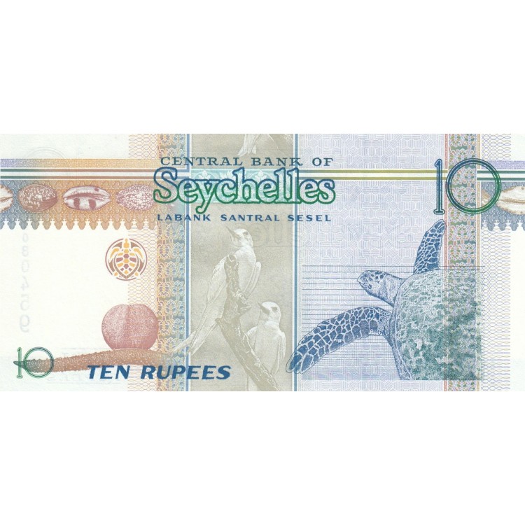 Seyşeller 10 Rupi 1998 P#36a Banknot Seyşeller 10 Rupi 1998 P#36a ÇİL UNC kağıt banknot