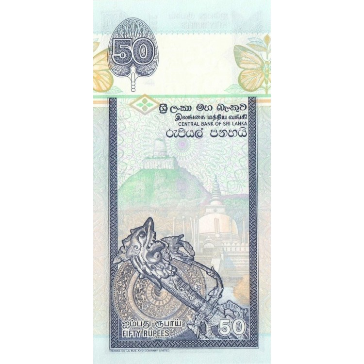 Sri Lanka 50 Rupi 2006 P#110f ÇİL/UNC Kağıt Para ön ve arka yüz