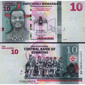 SWAZİLAND (ESWATINI) 10 EMALANGENİ 2024, P#A44, ÇİL, ESKİ YABANCI KAĞIT PARA
