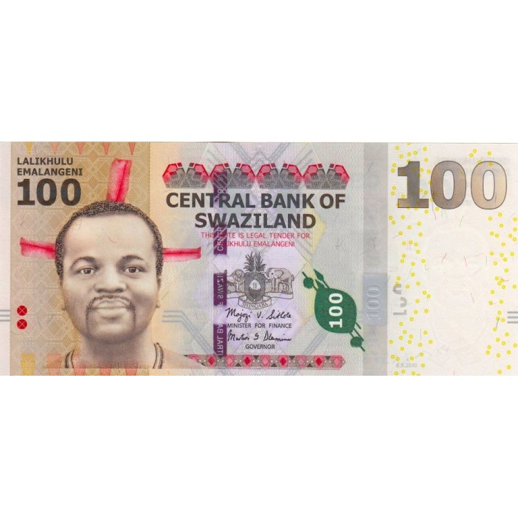 Swaziland 100 Emalangeni 2010 P#39 ÇİL/UNC Kağıt Para ön ve arka yüz