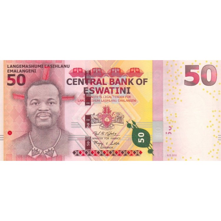 Swaziland 2018 P#44 banknot Swaziland 50 Emalangeni 2018 P#44 ÇİL/UNC Kağıt Para ön ve arka yüz