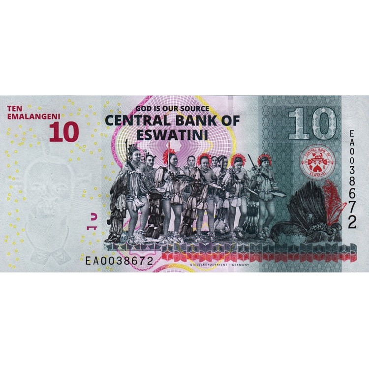 SWAZİLAND (ESWATINI) 10 EMALANGENİ 2024, P#A44, ÇİL, ESKİ YABANCI KAĞIT PARA