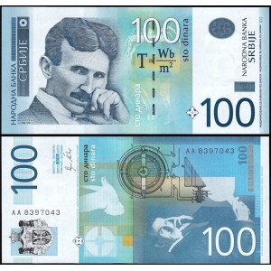 SIRBİSTAN 100 DİNAR 2012, P-57a, NİKOLA TESLA, ÇİL, ESKİ YABANCI KAĞIT PARA