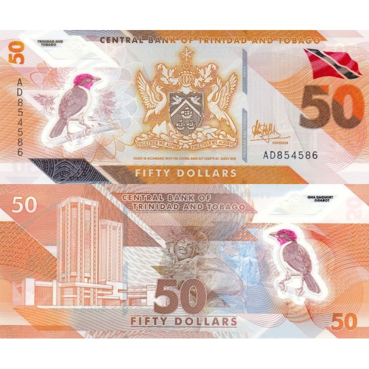 Trinidad And Tobago 50 Dollar 2020 P#64 ÇİL/UNC Polimer Kağıt Para ön ve arka yüz banknot görseli