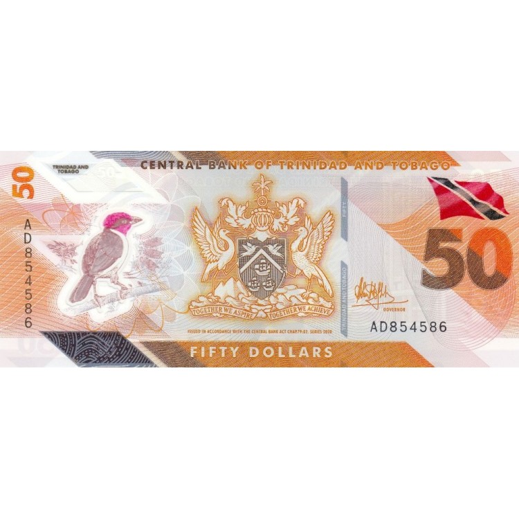 Trinidad And Tobago 50 Dollar 2020 P#64 ÇİL/UNC Polimer Kağıt Para ön ve arka yüz banknot görseli