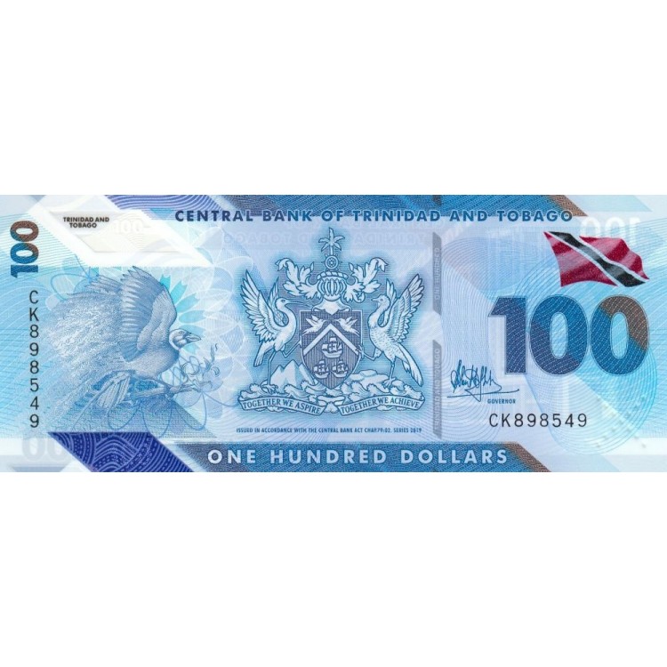 Trinidad And Tobago 100 Dollar 2019 P#65 ÇİL/UNC Polimer Kağıt Para ön ve arka yüz banknot görseli