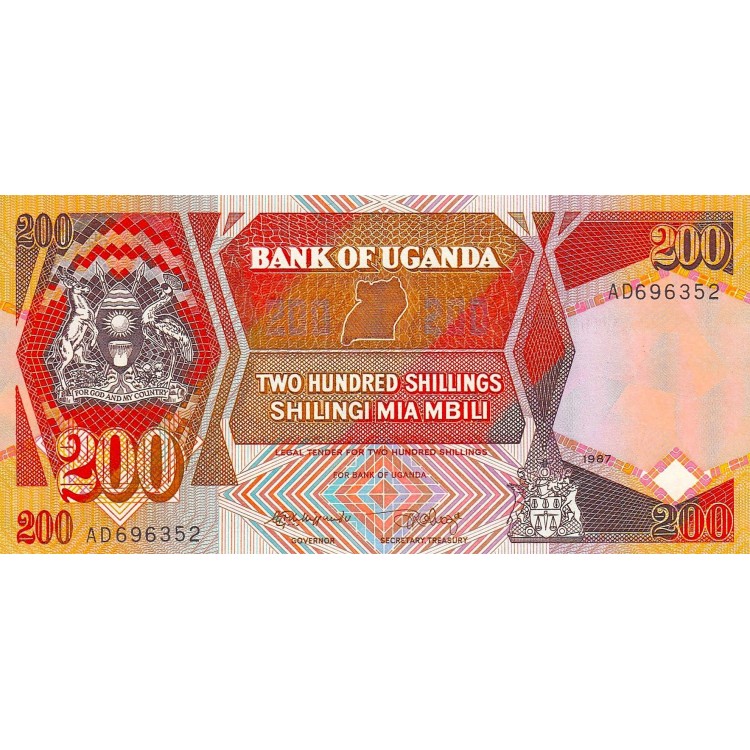 Uganda 200 Shillings 1987 P#32a ÇİL UNC kağıt para