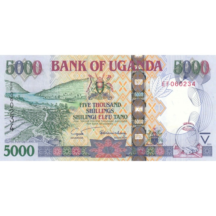 Uganda 5.000 Shillings 2005 P#44b ÇİL UNC kağıt banknot