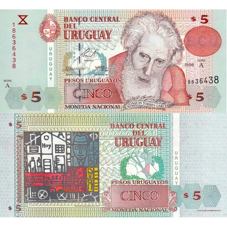 Uruguay 5 Pesos 1998 P#80 ÇİL UNC kağıt para