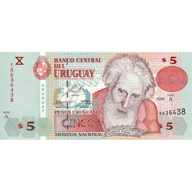 Uruguay 5 Pesos 1998 P#80 ÇİL UNC kağıt para
