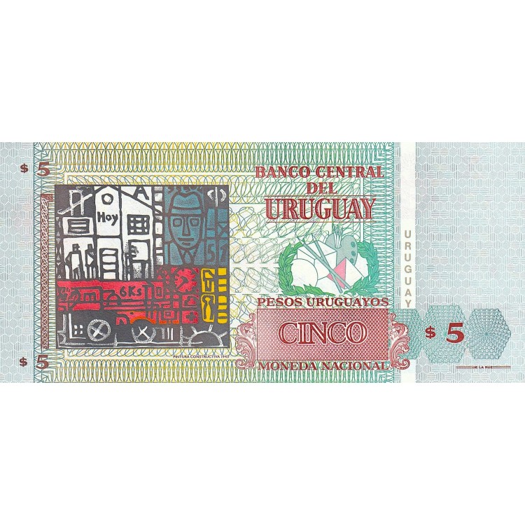 Uruguay 5 Pesos 1998 P#80 ÇİL UNC kağıt para
