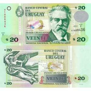 Uruguay 20 Pesos 2011 P#86b ÇİL/UNC Kağıt Para Uruguay 20 Pesos 2011 P#86b ÇİL/UNC Kağıt Para