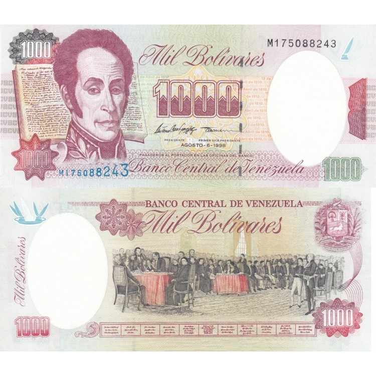 VENEZUELLA 1000 BOLİVAR 1998, P#76d, ÇİL, ESKİ YABANCI KAĞIT PARA VENEZUELLA 1000 BOLİVAR 1998, P#76d, ÇİL, ESKİ YABANCI KAĞIT PARA