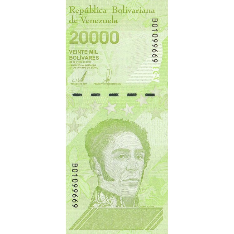 Venezuela 20.000 Bolívares 2019 P#110(2) ÇİL/UNC Venezuela 20.000 Bolívares 2019 P#110(2) ÇİL UNC kağıt para
