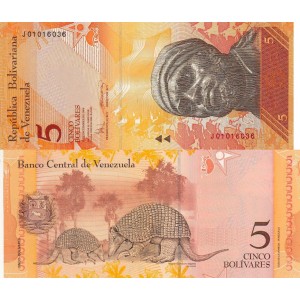 Venezuela 5 Bolivares 2008 P#89c ÇİL/UNC Kağıt Para