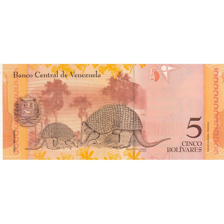 Venezuela 5 Bolívares 2008 P#89c ÇİL/UNC Venezuela 5 Bolívares 2008 P#89c ÇİL UNC kağıt para