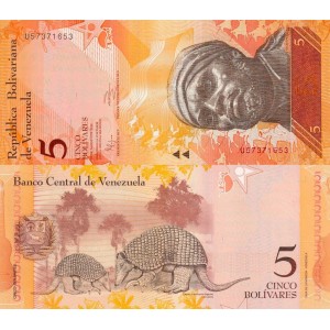 Venezuela 5 Bolivares 2014 P#89f ÇİL/UNC Kağıt Para