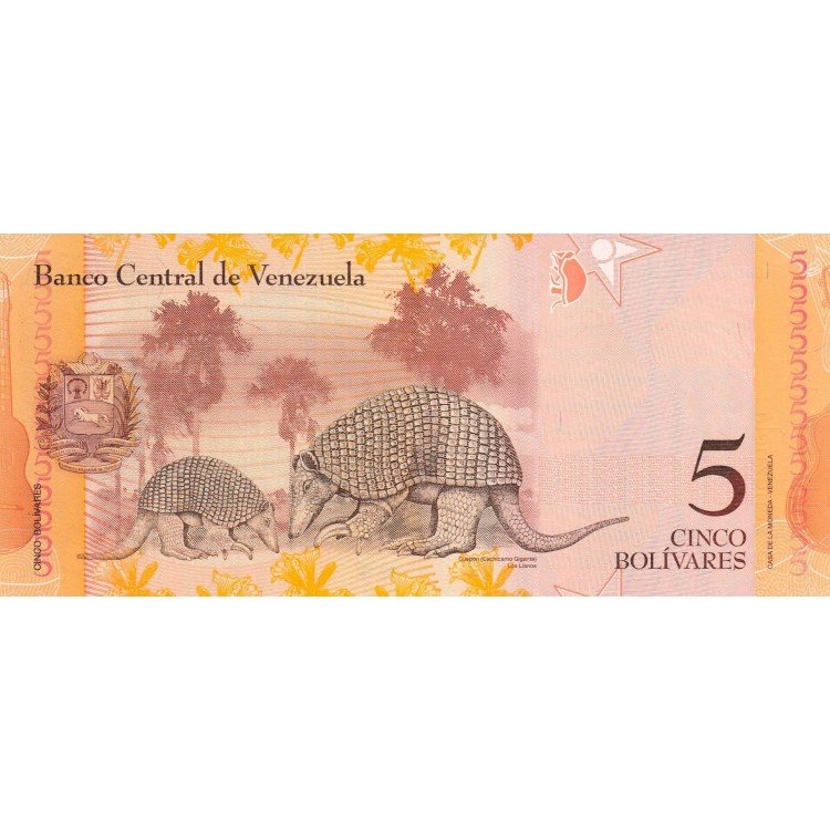 Venezuela 5 Bolívares 2014 P#89f ÇİL UNC kağıt para
