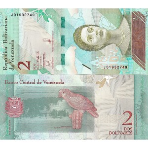 VENEZUELA 2 BOLİVAR 2018, P#101, ÇİL, ESKİ YABANCI KAĞIT PARA