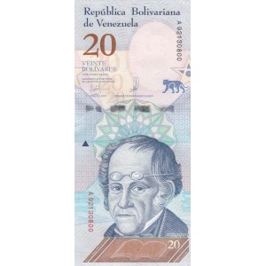 VENEZUELA 20 BOLİVAR 2018, P#104, ÇİL, ESKİ YABANCI KAĞIT PARA