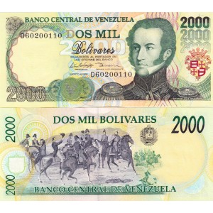 VENEZUELA 2000 BOLİVAR 1998, P#77c, ÇİL, ESKİ YABANCI KAĞIT PARA