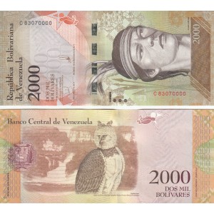 VENEZUELA 2000 BOLİVAR 2016, P#96b, ÇİL, ESKİ YABANCI KAĞIT PARA