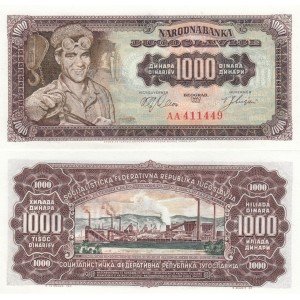 YUGOSLAVYA 1000 DİNAR 1963, P#75, ÇİL, ESKİ YABANCI KAĞIT PARA