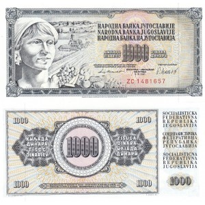 YUGOSLAVYA 1000 DİNAR 1981 REPLACEMENT, P#92dr, ÇİL, ESKİ YABANCI KAĞIT PARA