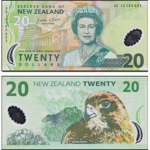 Yeni Zelanda 20 Dolar 2014 P#187c II. Elizabeth Polymer ÇİL Banknot