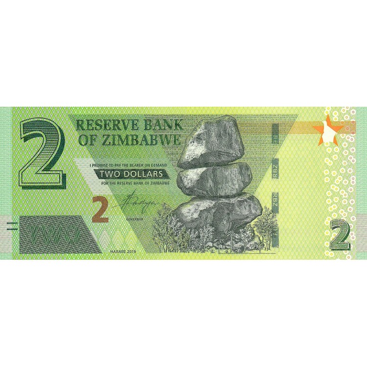 Zimbabve 2 Dollars 2019 P#101 ÇİL/UNC Zimbabve 2 Dollars 2019 P#101 ÇİL UNC kağıt para