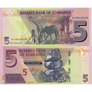 Zimbabwe 5 Dolar 2019 P#102 ÇİL/UNC Kağıt Para