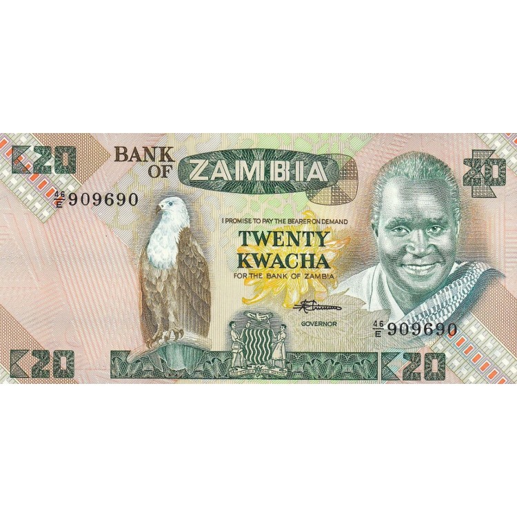 Zambiya 20 Kwacha 1988 P#27e ÇİL UNC kağıt para