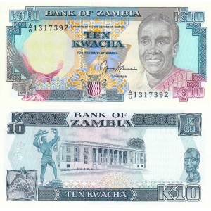 Zambia 10 Kwacha 1991 P#31b ÇİL/UNC Kağıt Para