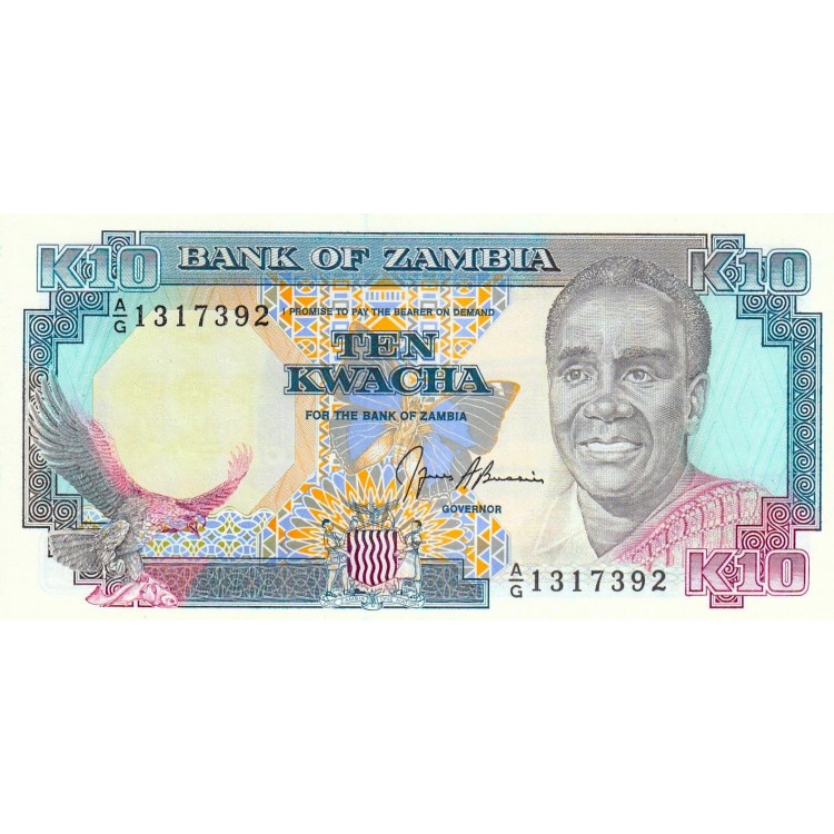 Zambiya 10 Kwacha 1991 P#31b ÇİL/UNC Zambiya 10 Kwacha 1991 P#31b ÇİL UNC kağıt para