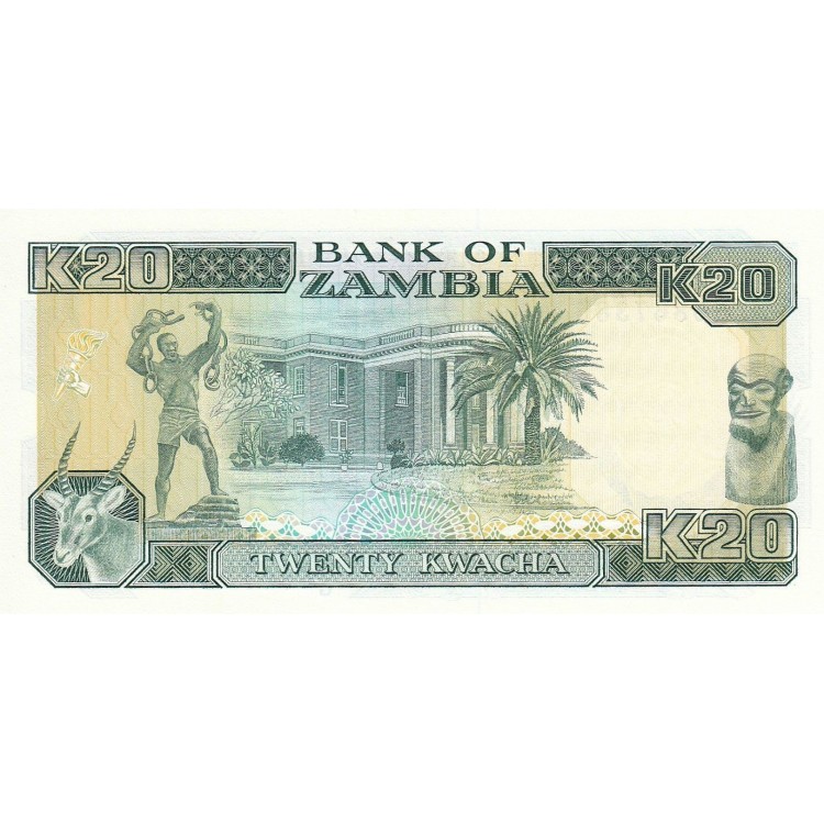 Zambiya 20 Kwacha 1991 P#32b ÇİL UNC kağıt para