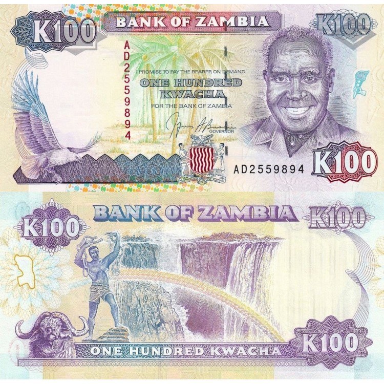 Zambiya 100 Kwacha 1991 P#34 ÇİL UNC kağıt para