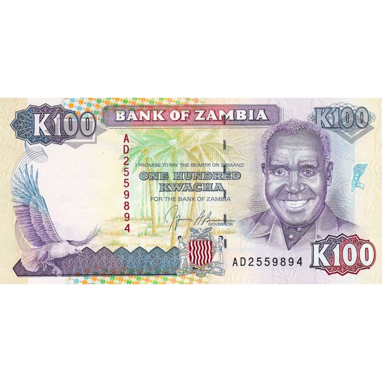 Zambiya 100 Kwacha 1991 P#34 ÇİL UNC kağıt para
